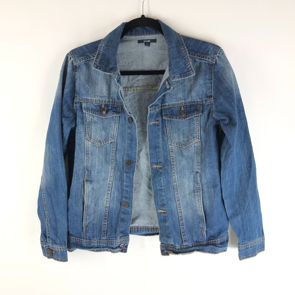 Kiabi Womens Denim Jacket Vintage Retro Trucker Medium Wash Fading XS 14Y